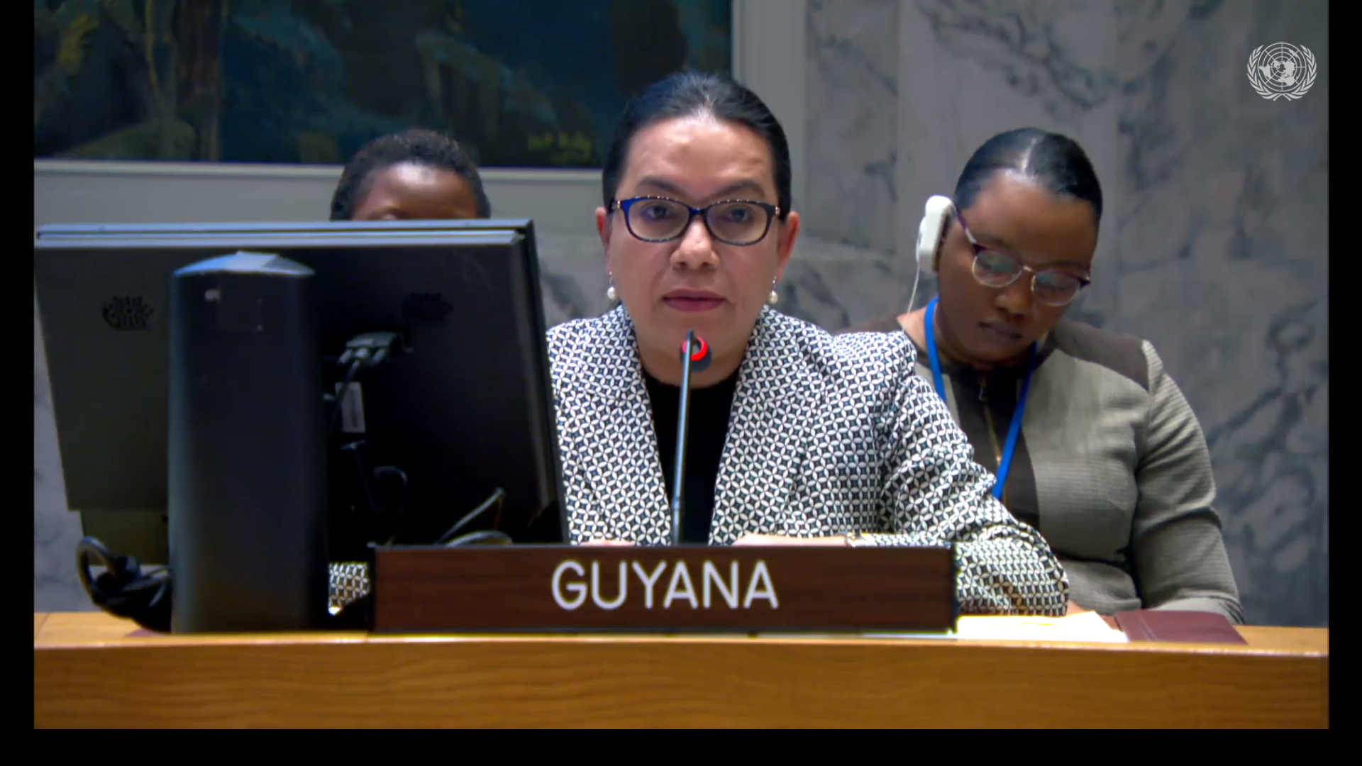 Amb. Carolyn Rodrigues Birkett delivering statement at UNSC Meeting on Palestine