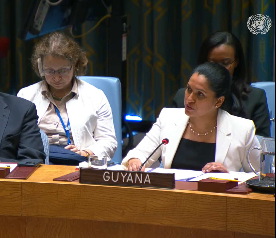 Amb. Trishala Persaud delivering statement at UNSC meeting on ICC Sudan
