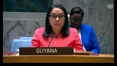 Amb. Rodrigues-Birkett delivering Statement at UN Briefing on Ukraine