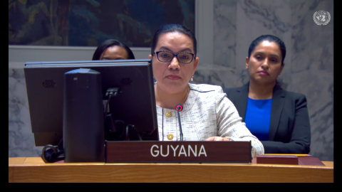 Amb. Carolyn Rodrigues Birkett delivering statement at UNSC Meeting on Sudan