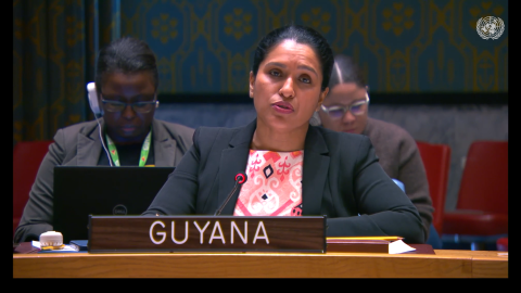 Amb. Trishala Persaud delivering statement at UNSC meeting on Ukraine