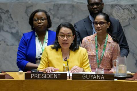 Amb. Rodrigues-Birkett delivering statement at UNSC meeting on Iran